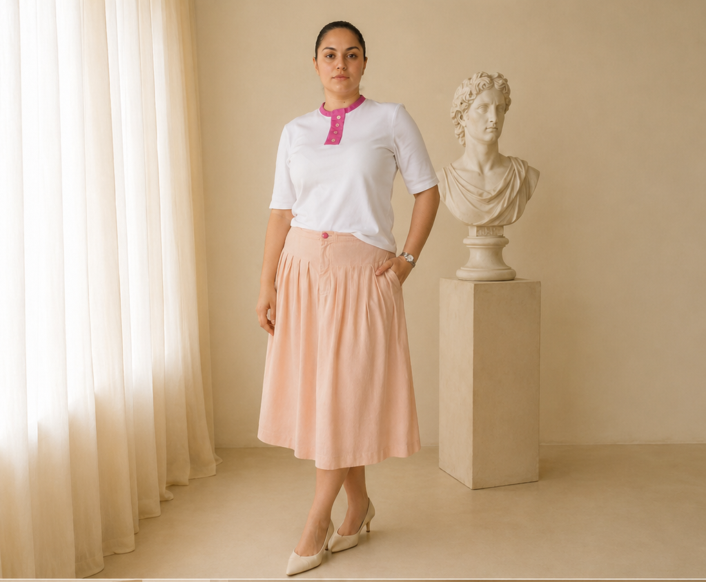 Blusa Polo Canelada com Detalhe Pink