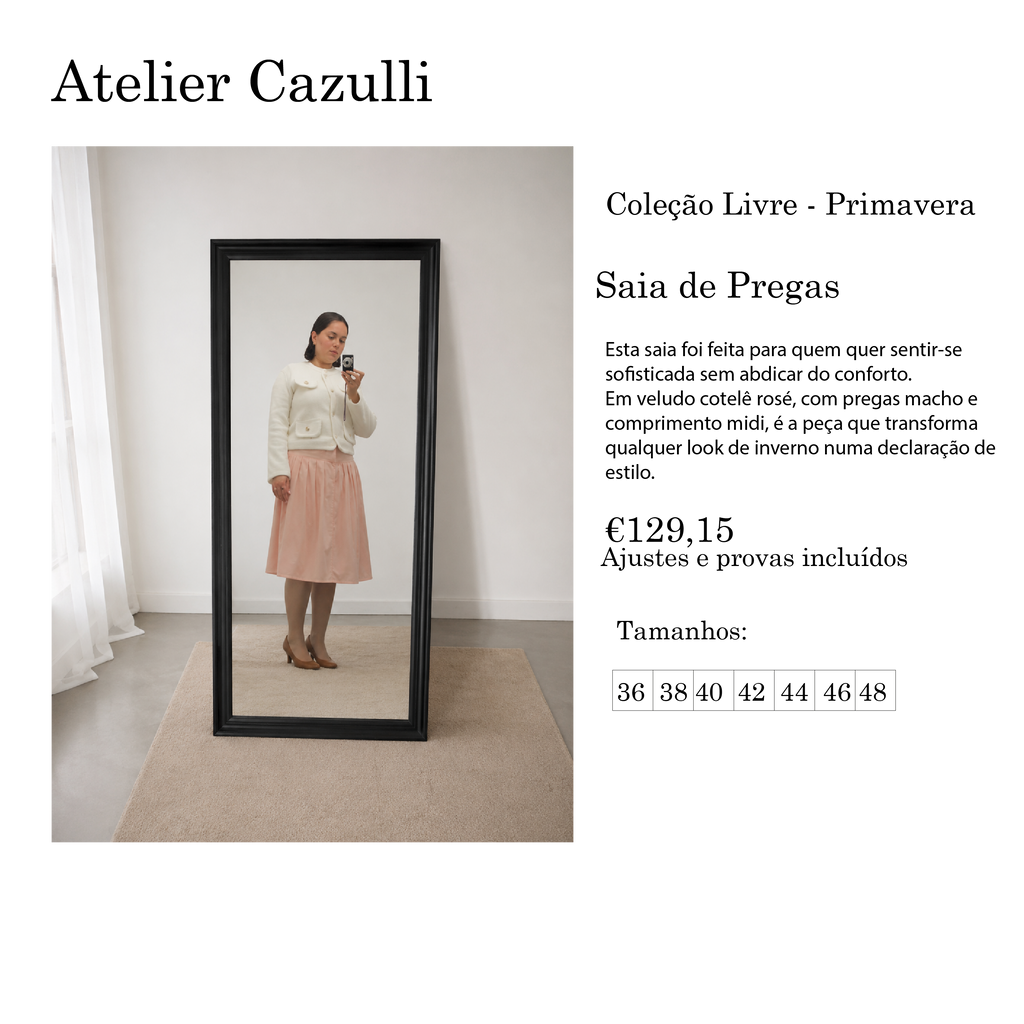 Saia Cotelê Rosé | Midi Rosé com Pregas
