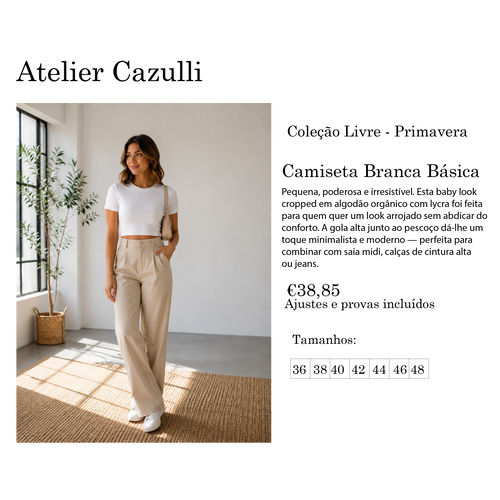 Camiseta Branca Básica | Algodão Orgânico com Lycra | Tee Atelier