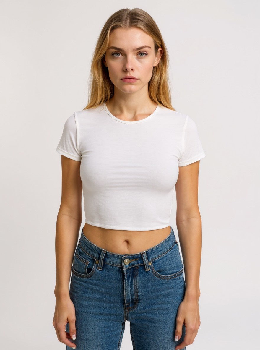 Baby Look - Camiseta de Algodão orgânico com lycra sem estampa