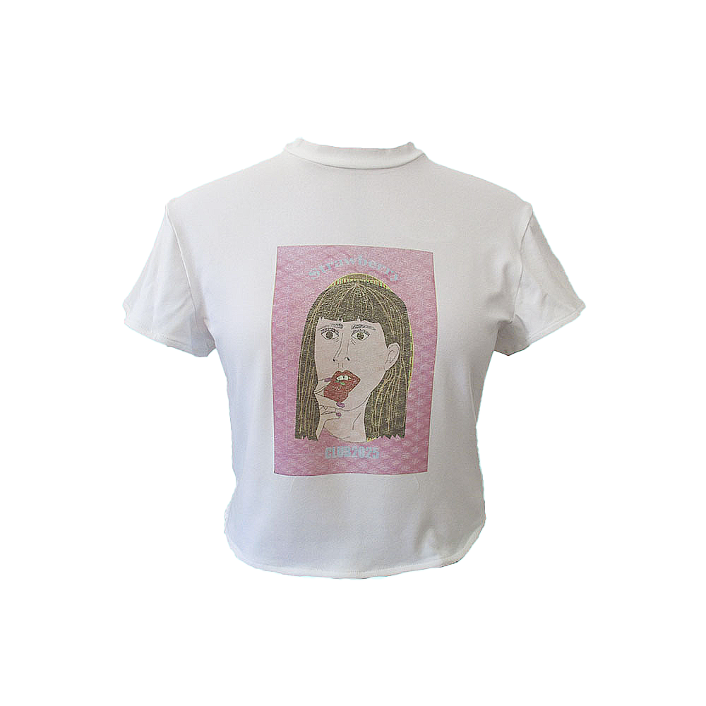 Blusa Baby look em malha- estampa mulher com morango