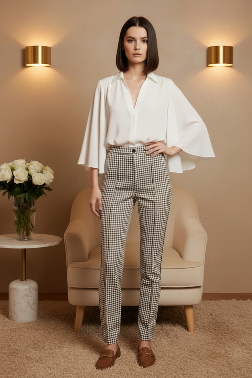 Conjunto — Blusa Branca + Calça Vichy