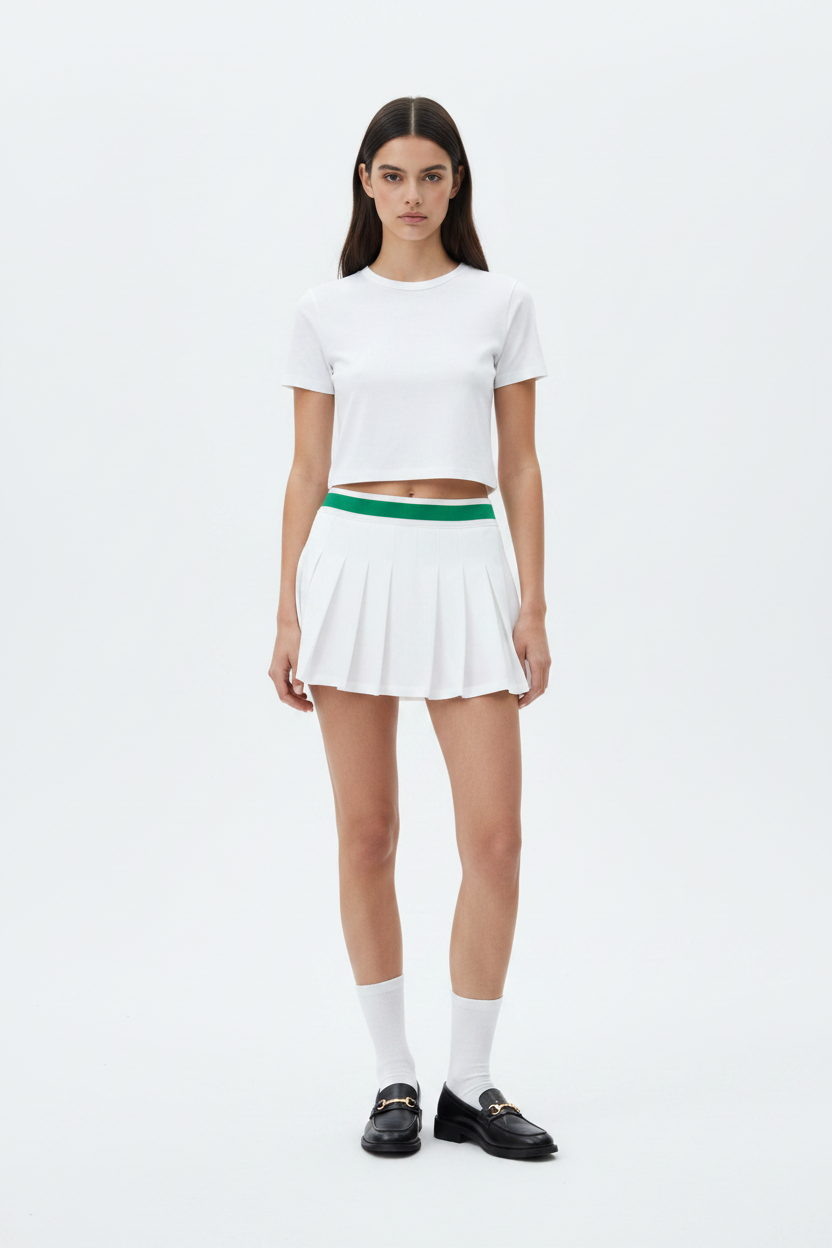 Look 1 – T-shirt Branca + Saia Branca com Modelo