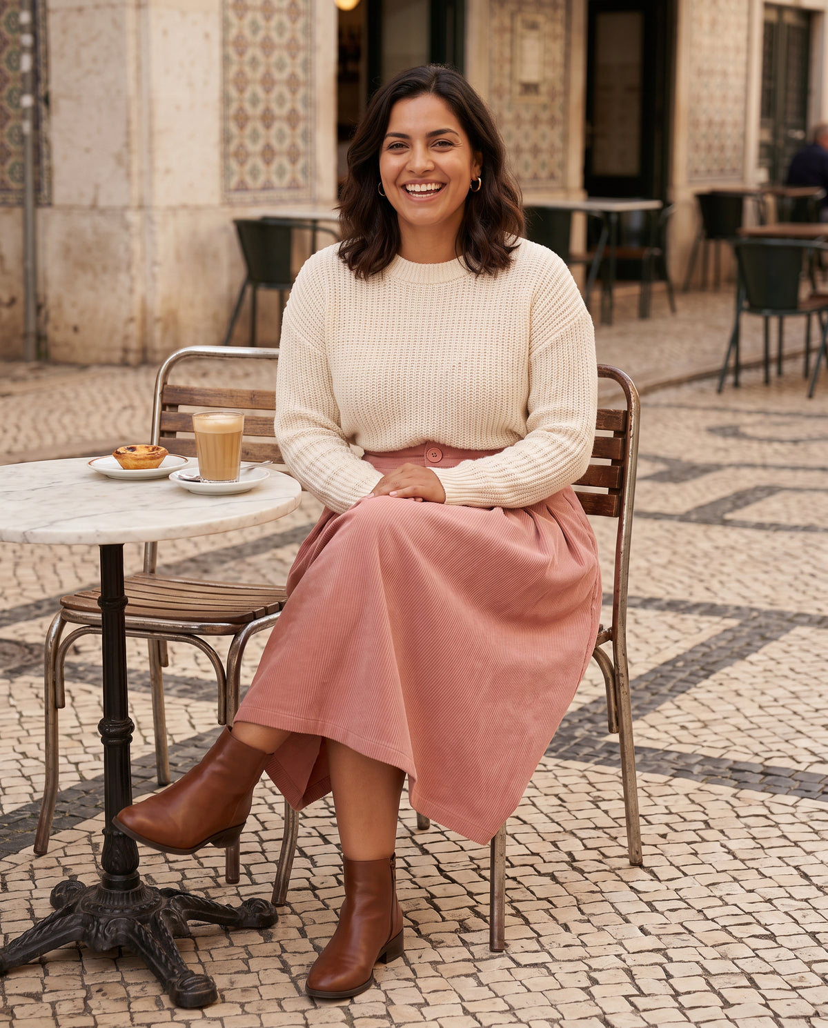 Saia Cotelê Rosé | Midi Rosé com Pregas