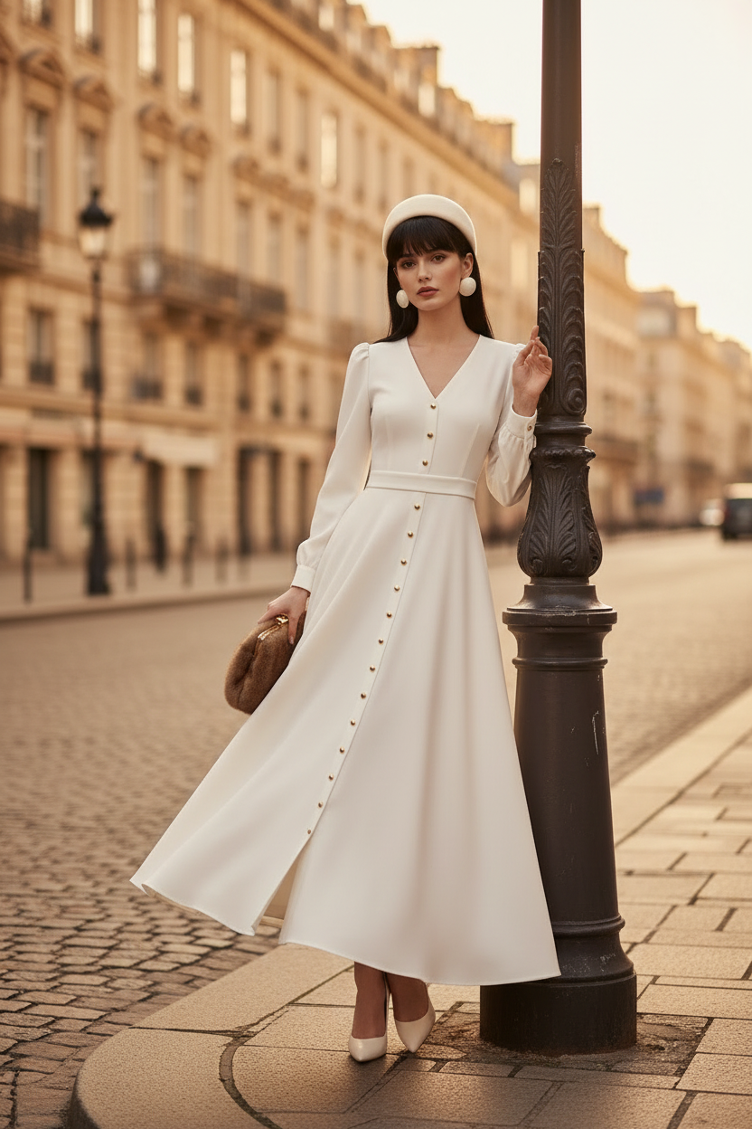 Vestido Branco — Rua + Poste Lateral