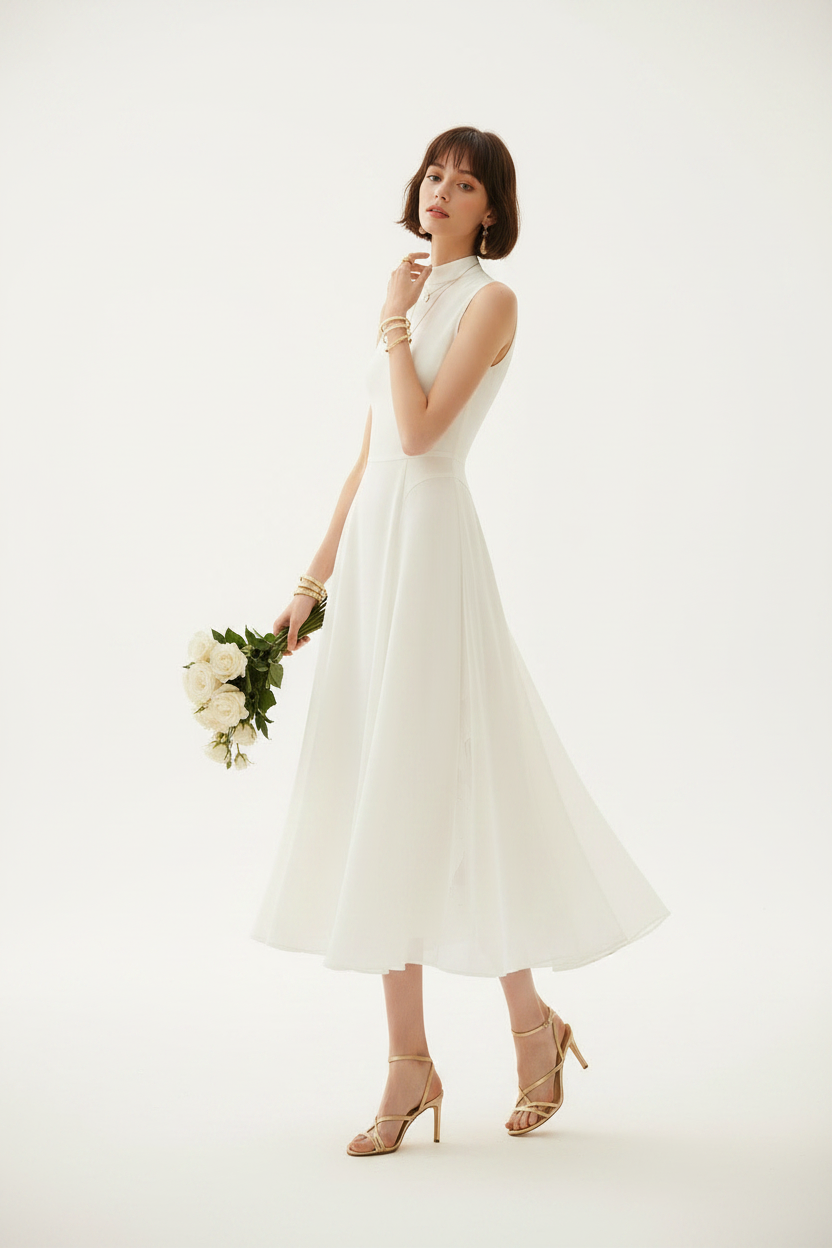 Vestido Gola Alta Branco — Estúdio