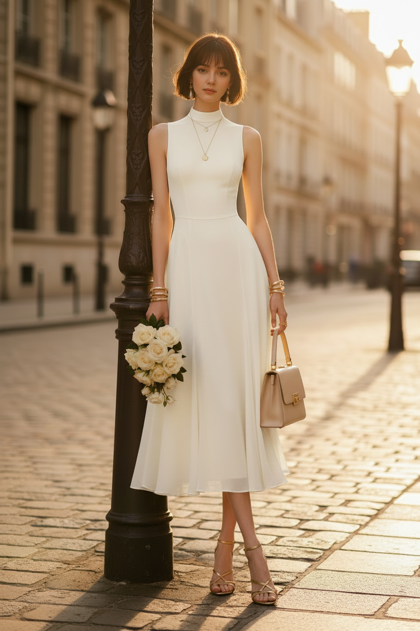 Vestido Gola Alta — Branco
